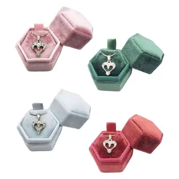 

Hexagon Velvet Necklace Box Single Ring Display Holder with Detachable Lid Ring Box Holder for Valentine's Day(G85)