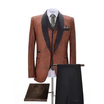 

Formal 3 Piece Men's Suits Regular Fit Grey Leather Warm Prom Orange Tuxedos Solid Jacket for Wedding Grooms (Blazer+Vest+Pants)
