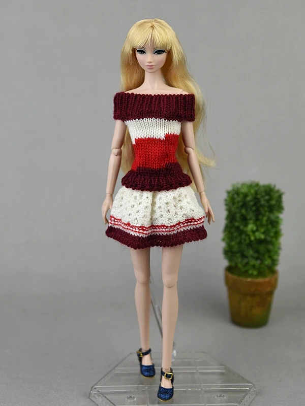 Vestido de muñeca de punto blanco vino para Barbie, ropa tejida, suéter cálido de invierno, accesorios para muñecas Juguetes DIY para niños, regalos, 1/6|Muñecas| - AliExpress