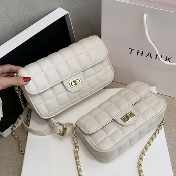 

Classic Lattice Square Crossbody bag 2020 New High-quality PU Leather Women's Designer Handbag Lock Chain Shoulder Messenger Bag