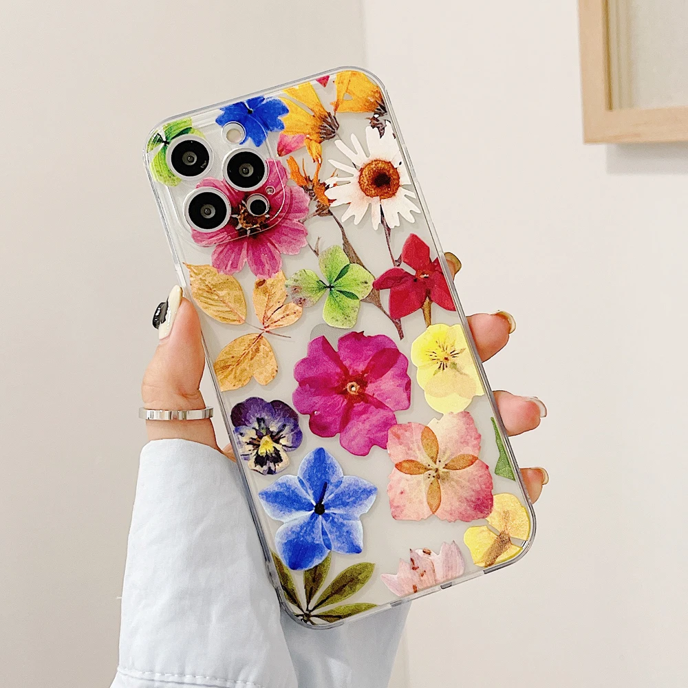 Прозрачные разноцветные чехлы с цветами для iPhone 12 12Pro 11 Pro Max XR X XS 7 8 Plus милый чехол