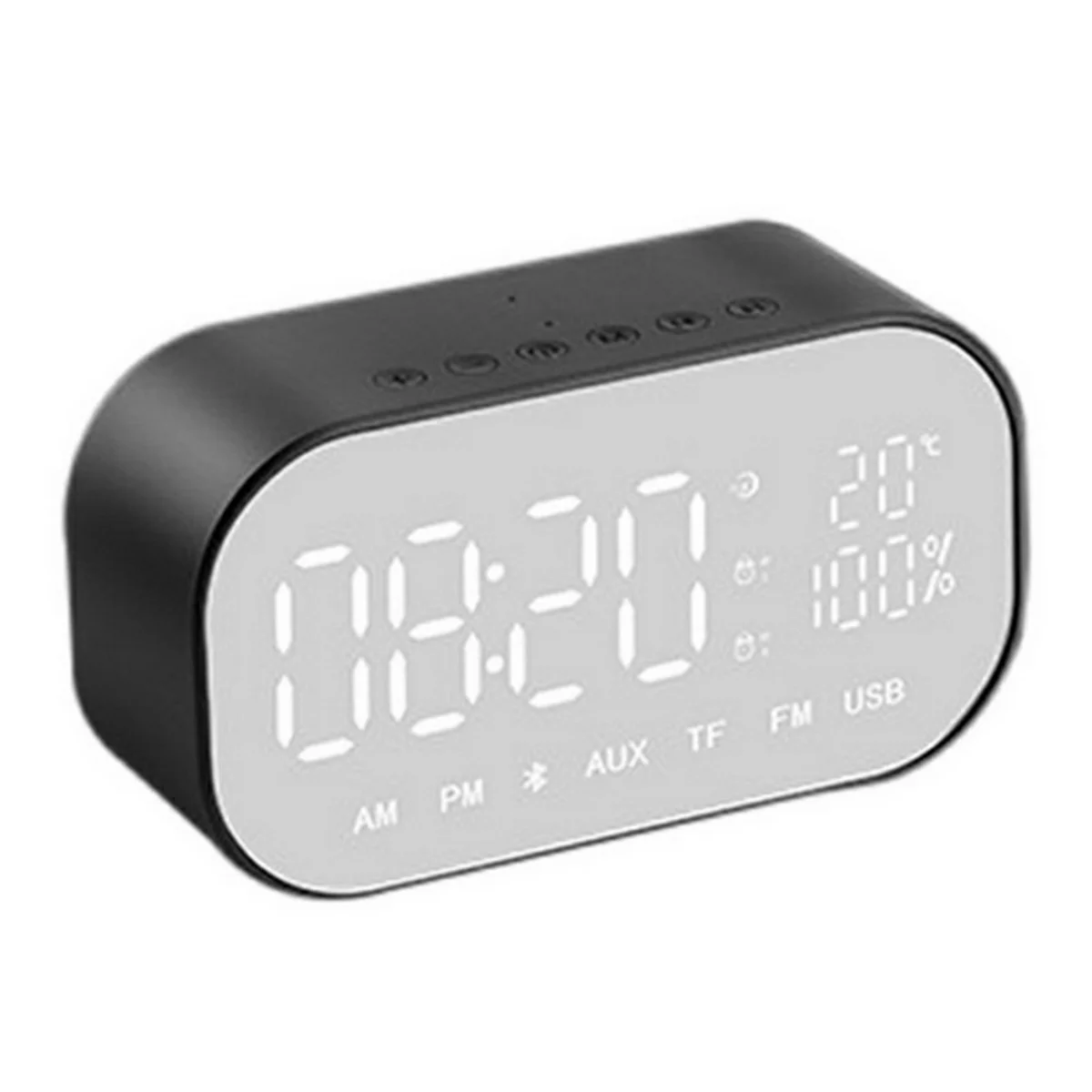 Black Мини Bluetooth стерео динамик с fm-радио светодиодный зеркальный будильник часы сабвуфер музыкальный плеер Повтор Настольные часы беспроводные - Цвет: Black