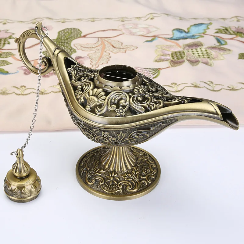 Middle East Aladin Lamp Figurine Magic Lamp Teapot Arab Home Decoration Accessories Gold Plated Enamel Metal Lamp Ornament