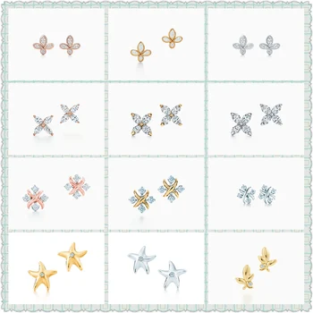 

Original High Quality 1：1 S925 Sterling Silver Starfish Heart-Shape Flower Type Earrings Women Logo Jewelry Holiday Gift