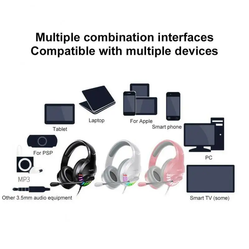 New LED Breathing Light Headphones With Mic 2 13m Wired Gaming Headset Computers Laptops Surround Heavy Bass Music Earphone