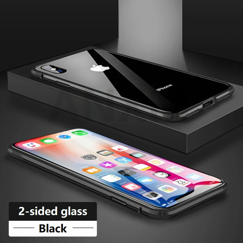 Металлический магнитный чехол для iphone X, Xr, Xs, 11 Pro, макс. закаленное стекло, задняя крышка с магнитом, чехол для iphone 6, 6s, 7, 8 Plus, чехол