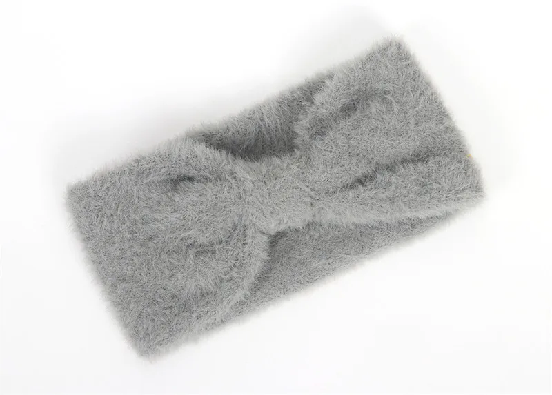 4 Gray Blue Модная однотонная повязка на голову для женщин, аксессуары, зимняя плюшевая повязка на голову, тюрбан из искусственного меха, повязка на голову для йоги, украшение для волос - Цвет: 4 Gray Blue