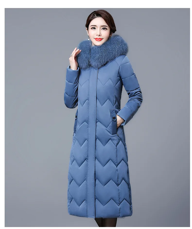 Пуховик для женщин среднего возраста больших размеров, хлопковая стеганая одежда для женщин, стиль, зимняя длинная куртка выше колена с хлопковой подкладкой