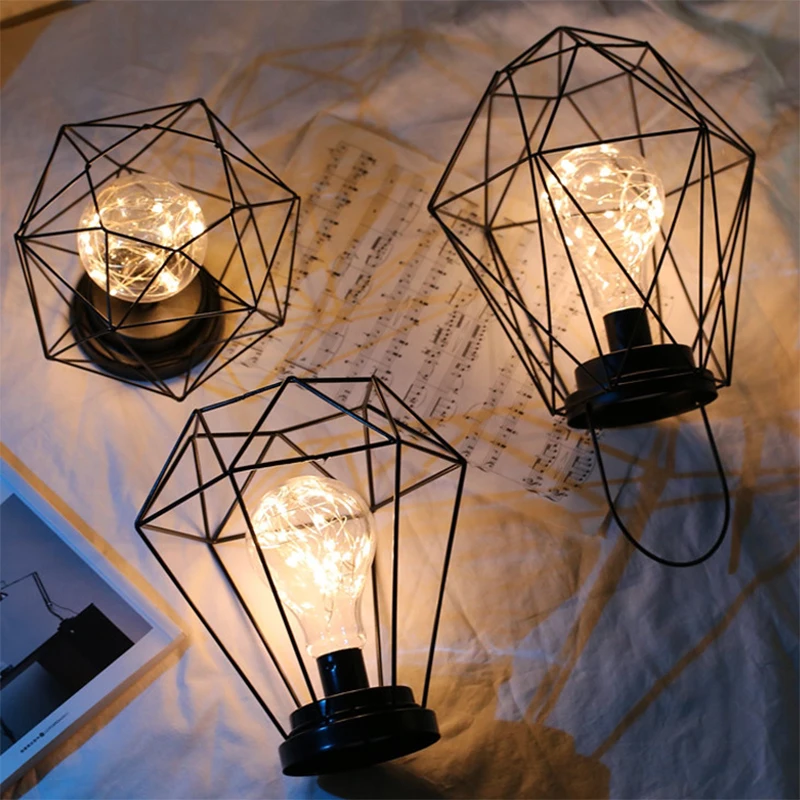 Аа батарея Праздничная настольная лампа винтажная прикроватная полый алмаз