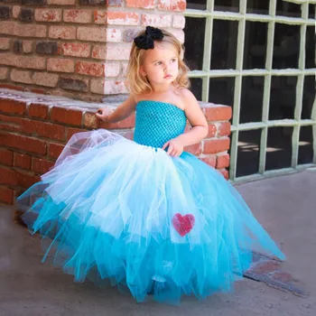 

Cute Girls Blue Alice Tutu Dress Kids Crochet Corset Dress Ball Gown with Red Heart and Black Hairbow Child Party Costumes Dress