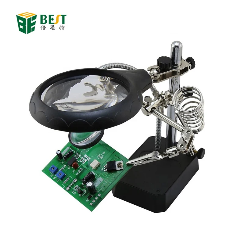 

BEST 16129c 2.5x 4x 7.5x 5 LED Light Auxiliary Clip Welding Soldering Solder Iron Magnifier for Repairing Phones