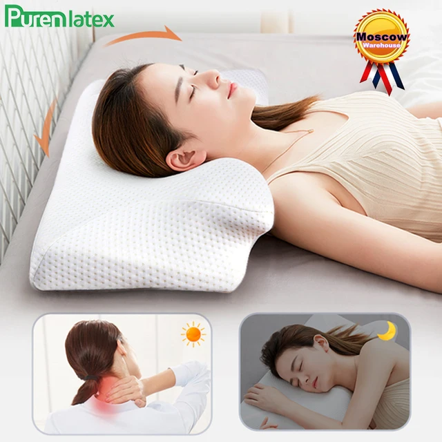 Purenlatex cm contour memory foam cervical pillow orthopedic neck pain pillow for side back stomach sleeper