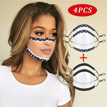 

4PCS Prints Face Masks With Sponge Edge Clear Window Visible Expression Women Men Mouth-muffle Face Shield Facial Mask Masques