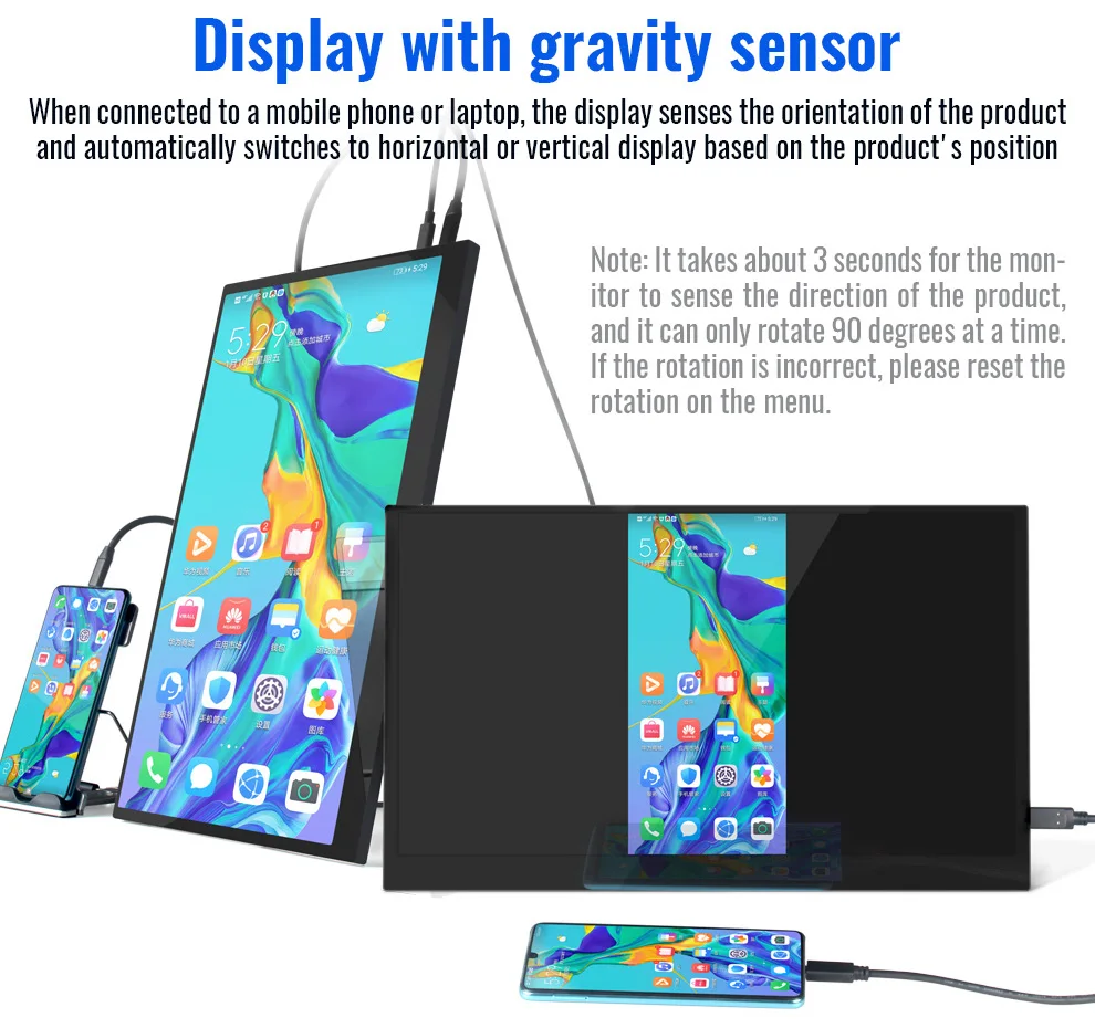 Портативный монитор 4K 10 точек сенсорный экран датчик гравитации Автоматическое