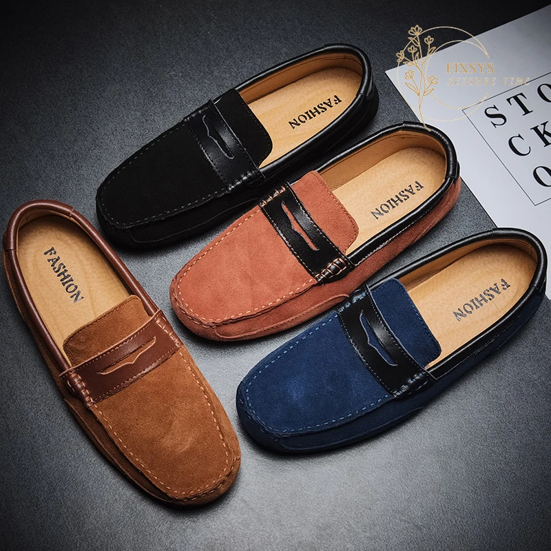 FIXSYS Suede Man Penny Loafers Breathable Slip-on Casual Shoes Outdoor Men Driving Summer Flat Moccasins Mens Boat | Обувь