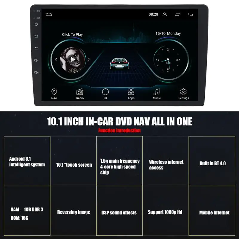 Интеллектуальный Android 8,1 автомобильный стерео 10,1 дюймов 1024x600 радио dvd-плеер gps навигация Bluetooth головное устройство Автомобильный мультимедийный