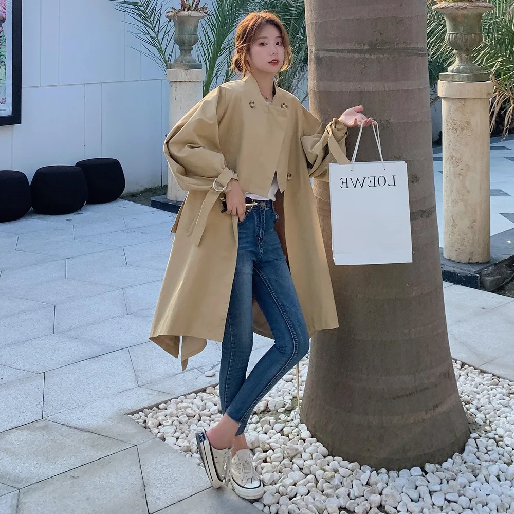 

Photo Shoot Sense of Design Lantern Sleeve Coat Women's 2019 Autumn New Style Retro Laziness-Style Mid-length Irregular Trench C