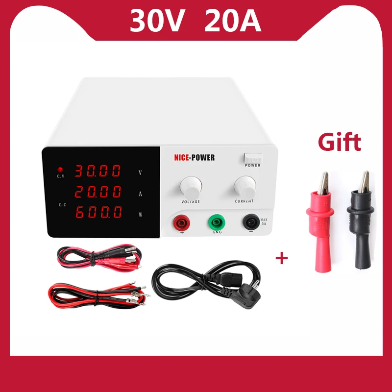 

DC Switching Lab Power Supply 30V 20A 60V 10A Laboratory Adjustable LCD Screen High Precision Variable Power Regulator 0.001A