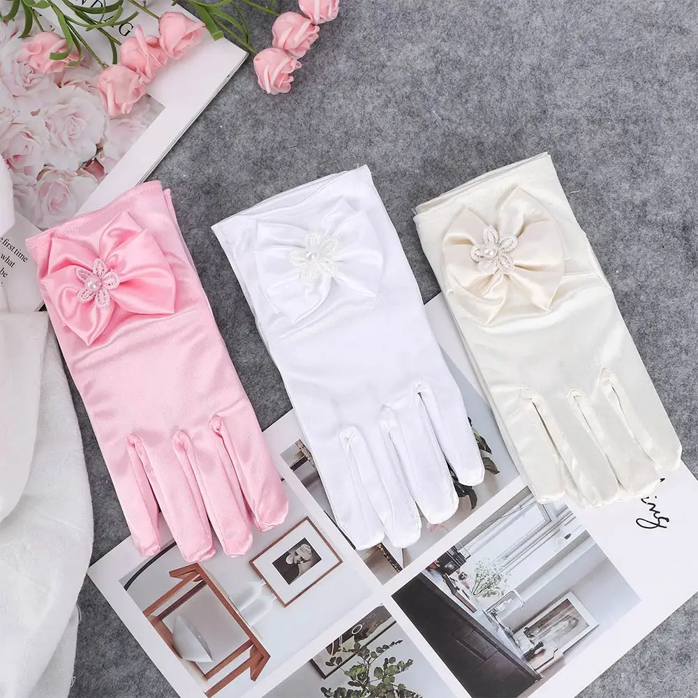 1 Pair Short Elegant Gloves Brief Elastic Silks Satins Party Paragraph Lady Gloves For Princess Dress Accessories Girls