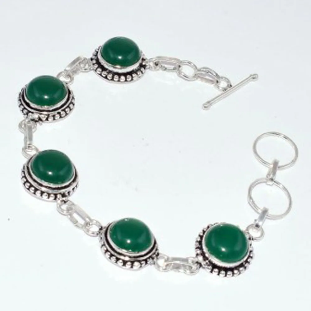 

Green onyx Bracelet Silvers Overlay over Copper, 21cm , B2987