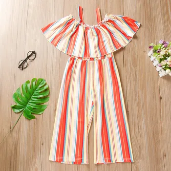 

Baby Clothes для новорожденных Baby Romper Summer Fashion Casual Toddler Baby Girls Ruffle Off Shoulder Striped Print Jumpsuit