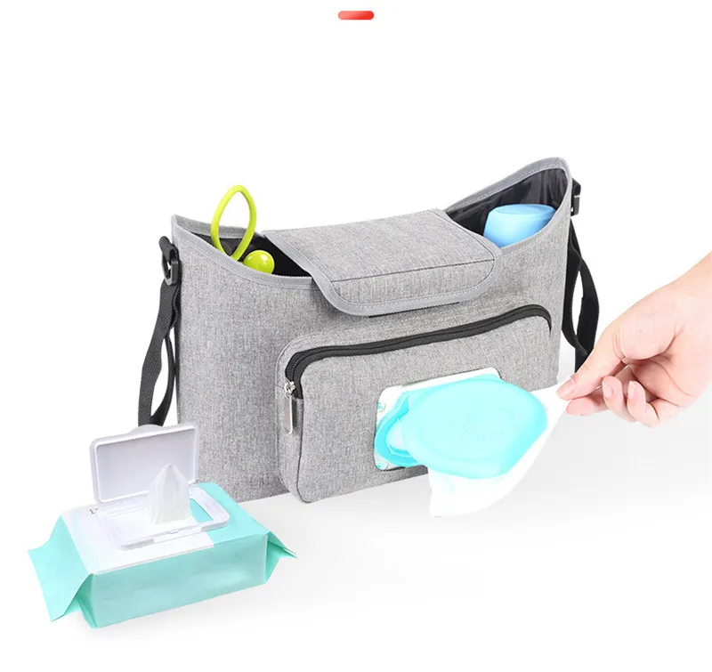 Universal Grey Baby Stroller Organizer With Hook Mommy Travel Diaper Bags Baby Carriage Pram Buggy Cart Bottle Bag Accessories