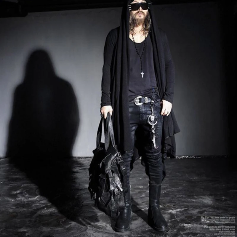 Men's coat spring and autumn style long loose personality robes black wizard hoodie cardigan trench coat men's cape style