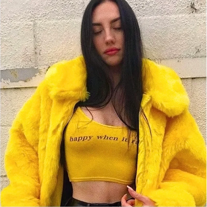 Ins, модная лимонно-желтая куртка из искусственного меха, пальто для женщин, зимнее, утолщенное, теплое, пушистое, на молнии, Брендовое, популярное, меховое, оверсайз, верхняя одежда