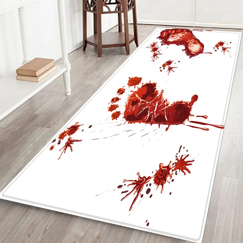 Blood footprints. Хэллоуин, скелеты, призраки, ведьмы, фланель, домашний коврик, коврик для ванной комнаты, кухонный коврик, прикроватный коврик - Цвет: Blood footprints.