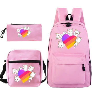 

Hot Girls Boys LIKEE Schoolbag 3pcs/set Teenager Likee App Video Backpack Students Cat Knapsack Kids Cartoon Print Rucksack Gift
