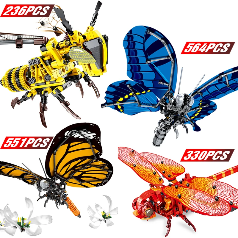 

Creator Simulated Insect Butterfly Legoing Technic Bee Red Dragonfly Model Building Blocks DIY Educational Bricks Toys for Kids