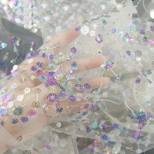 130cmX1Y/Лот стиль вышитые блестки разноцветный Тюль Ткань для юбка для свадебной вечеринки сценическое платье DIY украшение ткань