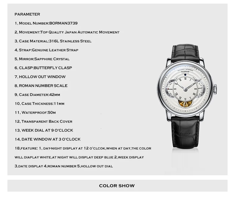 BORMAN Мужские автоматические часы Элитный бренд, механические часы на запястье с кожаным ремешком, часы relogio masculino week, date