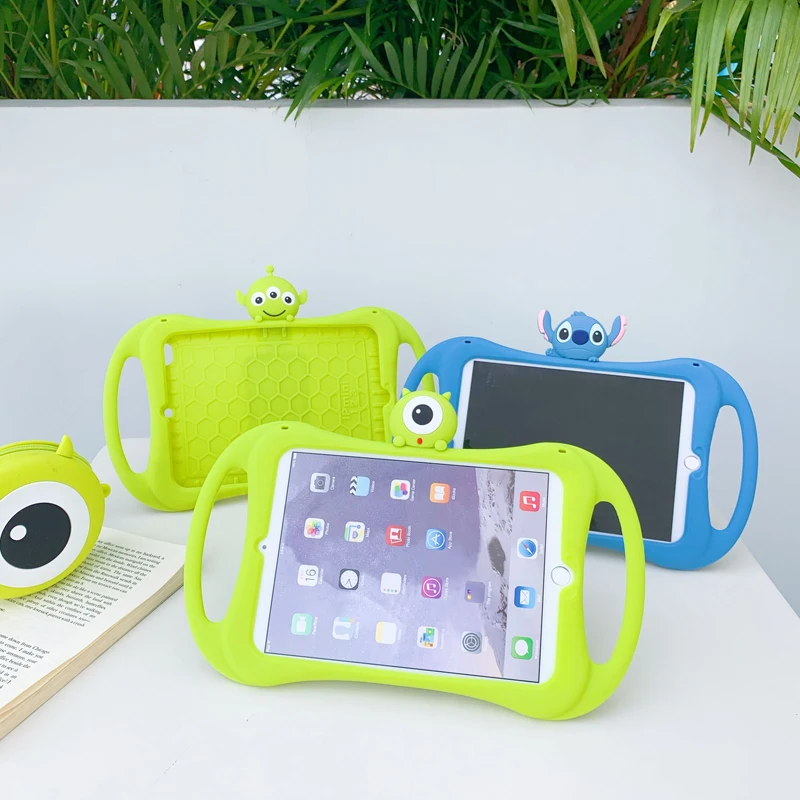 

3D Handle bracket Silicone Case For iPad 2017 2018 2019 For iPad Air 123 9.7" For iPad Pro 11" Cute Cartoon Shockproof Case