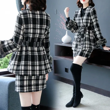 

Plaid Two Piece Set 2 Pcs Set Women Skirt Sets Two Piece Short Set Conjunto Feminino Ensemble Femme Survetement Women's Suit