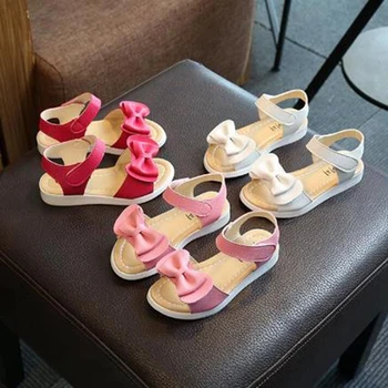 

1-36 Large Girls Sandals 2010 Summer New Korean Bow Children's Princess Sandals Little Kids Fish mouth Soft bottom beach shoes