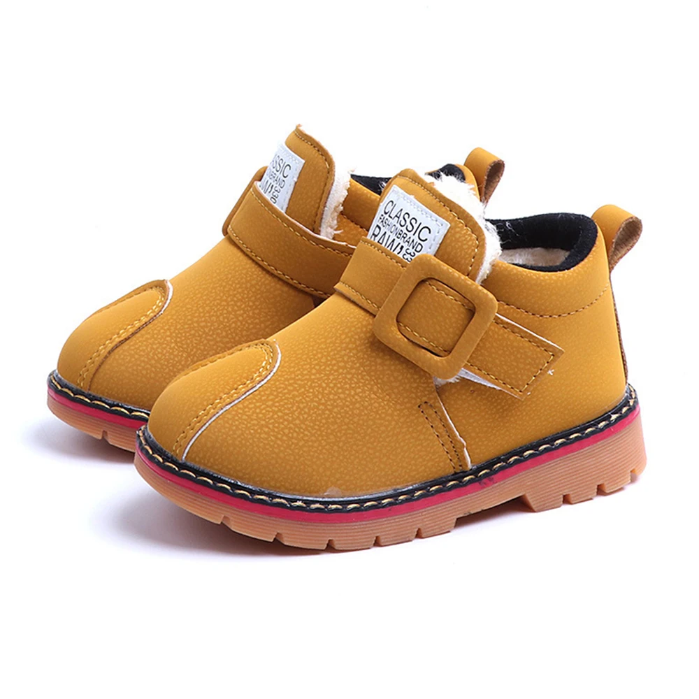 

Kids Ankle Boots Anti Slip Fur Warm Boots Toddlers Soft Mix Color Buckle Snow Boots 2-6 Years Winter Round Toe Flat Shoes D30