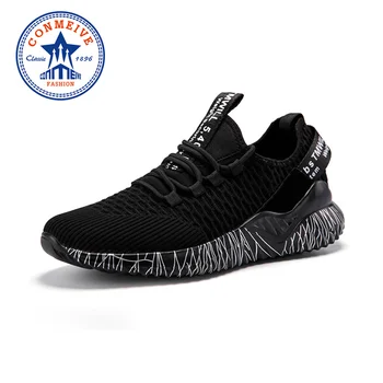 

Breathable Flying Weaving Lovers Sneakers Light Soft Non-slip Sport Shoes Men Lace-up Mens Running Shoes Size 35-46