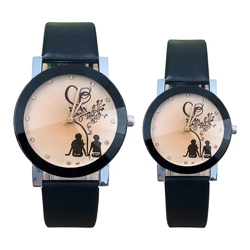 Сплав корпус набор кварцевых часов циферблат с бриллиантом показывает красивую любовь моды классические удобные PU кожаные часы