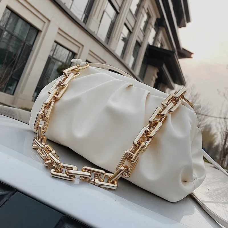 

Small thick chain cloud bag portable shoulder armpit bag female 2020 spring and summer new soft leather fold female bag