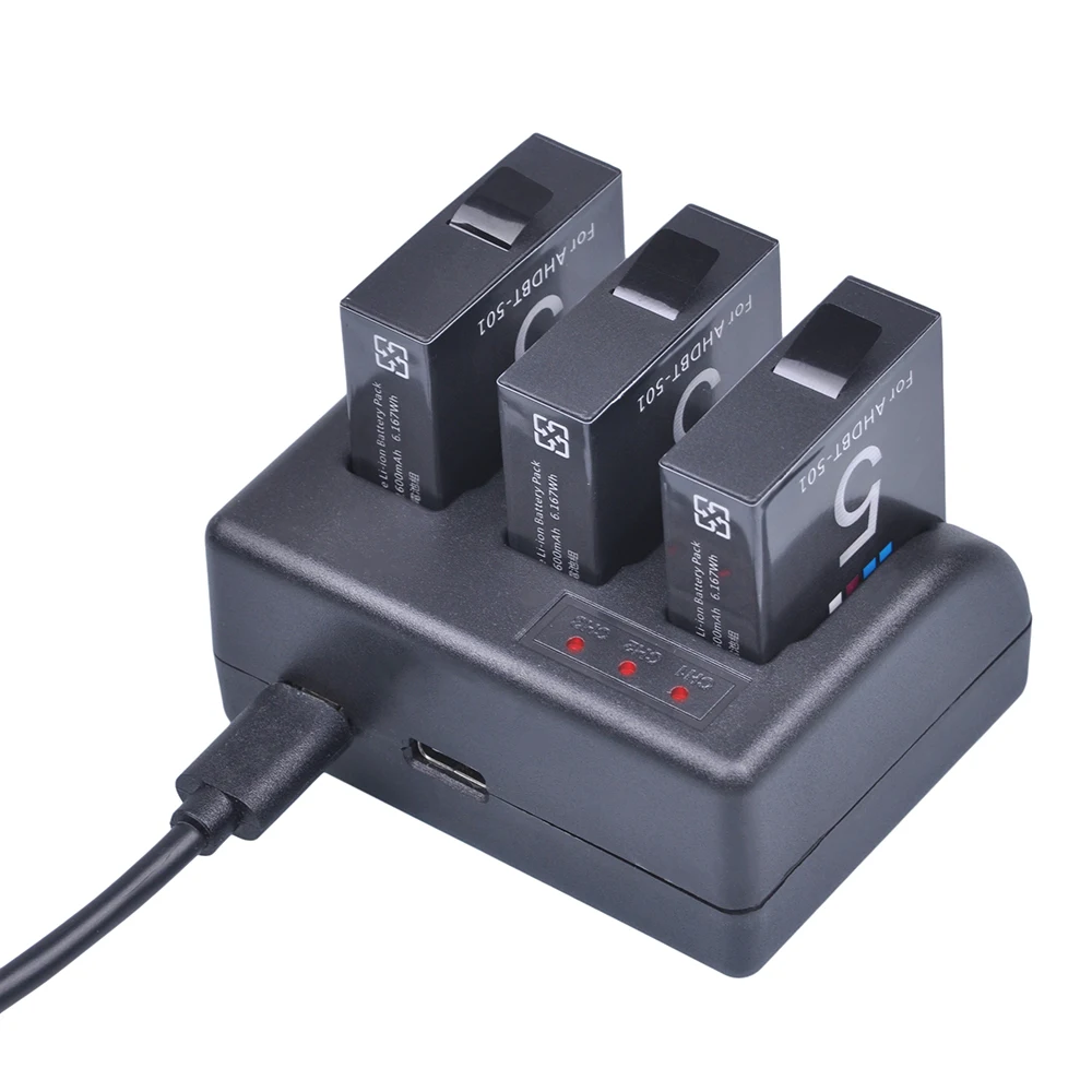 Ahdbt-501 Gopro Hero 8 Hero7 Hero 6 Hero 5 Black Action Camera Batteria + 3Slot Caricatore Usb Con Porta Di Tipo C