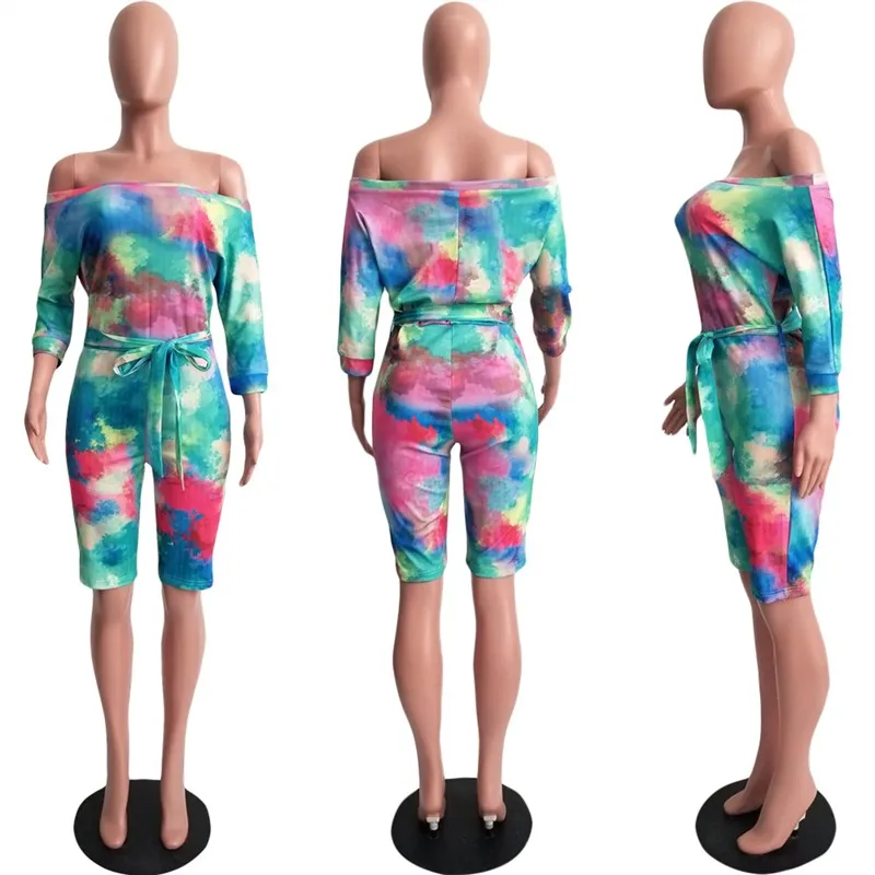 WQ004712 Raisvern Повседневный Свободный комбинезон с принтом Tie Dye, женские комбинезоны с вырезом лодочкой, модный летний комбинезон, уличные комбинезоны - Цвет: WQ004712