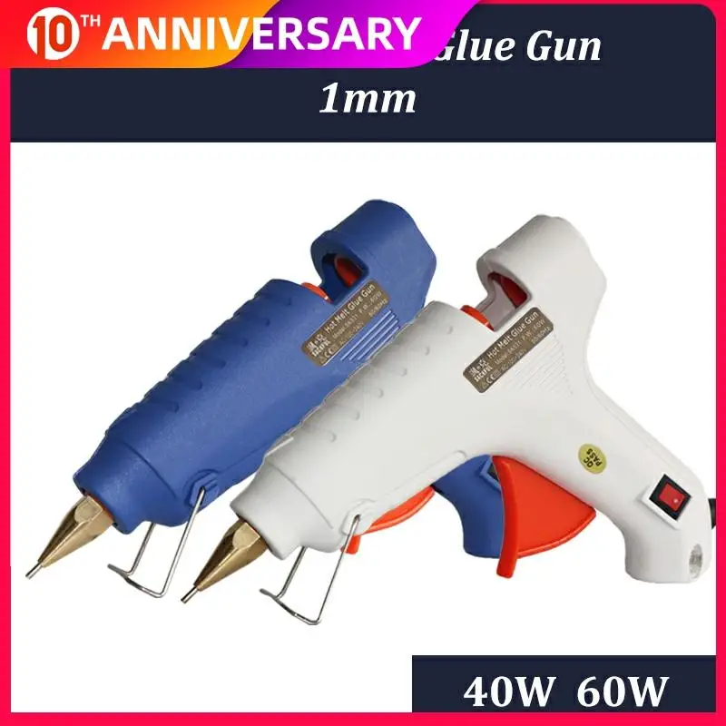 

40W 60W EU Plug Hot Melt Glue Gun 1mm Small-bore Pure Copper Nozzle with ON/OFF Power Switch 11mm Glue Sticks 2pcs 5pcs