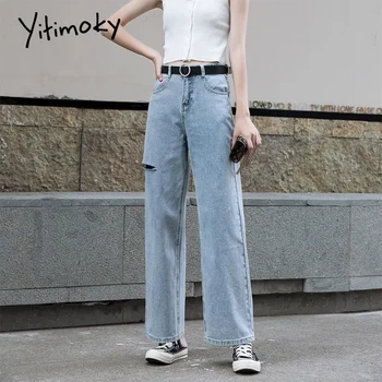 

ripped jeans for women plus size high waist denim pants Full Length Vintage Washed Straight Casual mom jeans 2020 summer Hole