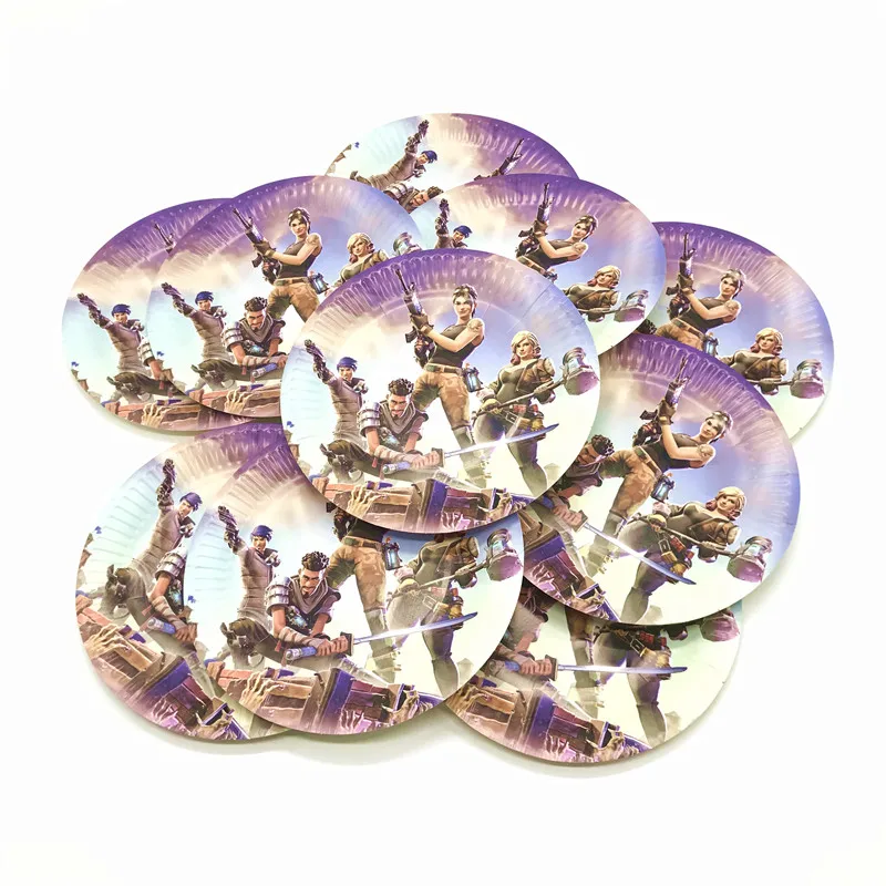 Plates-10PCS 24 шт./лот, популярная игра, ночь в крепостях, топпер для кексов, детские украшения на день рождения, вечерние украшения для детской вечеринки - Цвет: Plates-10PCS