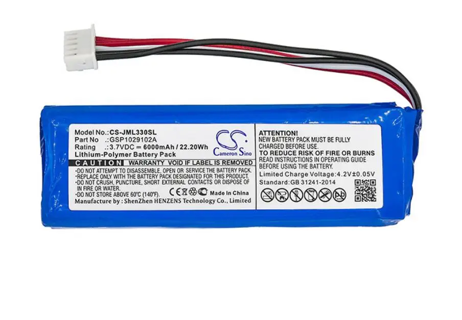Аккумулятор GSP1029102A на 6000 мАч (CS-JML330SL) для JBL Charge 3 дважды проверьте место 2 красных и