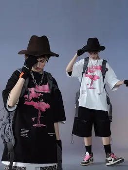 

Streetwear Harajuku T Shirt Pink Cloud Hip Hop T Shirt Women Summer Loose Short Sleeve T-Shirt Cotton Fashion Jogging TopsTees