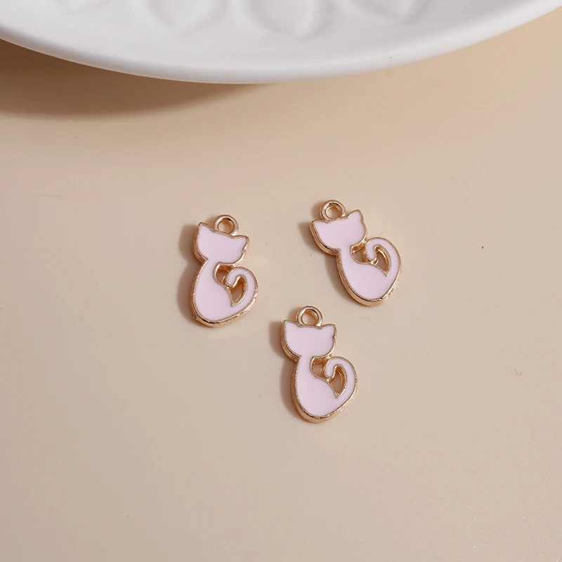 10pcs/lot 6*14mm Cartoon Cat Charms DIY for Necklaces Pendants Earrings Making Cute 5 Color Enamel Girl Charms Jewelry Findings