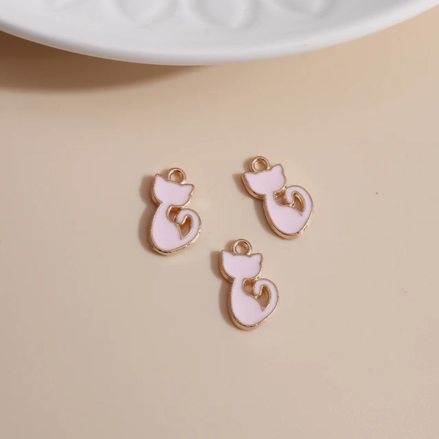 10pcs/lot 6*14mm Cartoon Cat Charms DIY for Necklaces Pendants Earrings Making Cute 5 Color Enamel Girl Charms Jewelry Findings Pink