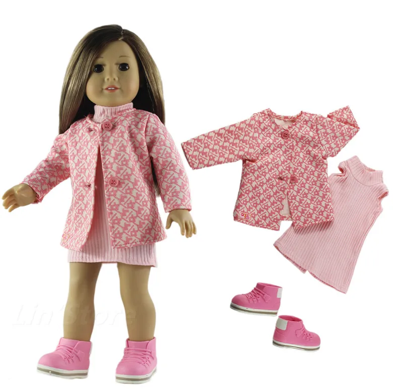 1 компл. Кукольная одежда розовый наряд пальто+ платье для 1" Дюймов Американская кукла много стилей на выбор - Цвет: 3 PCS Outfit B02